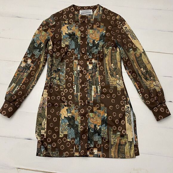 Toby George Vintage Asian Graphic Polyester Long Sleeve Disco Shirt Size 6 - Picture 9 of 16